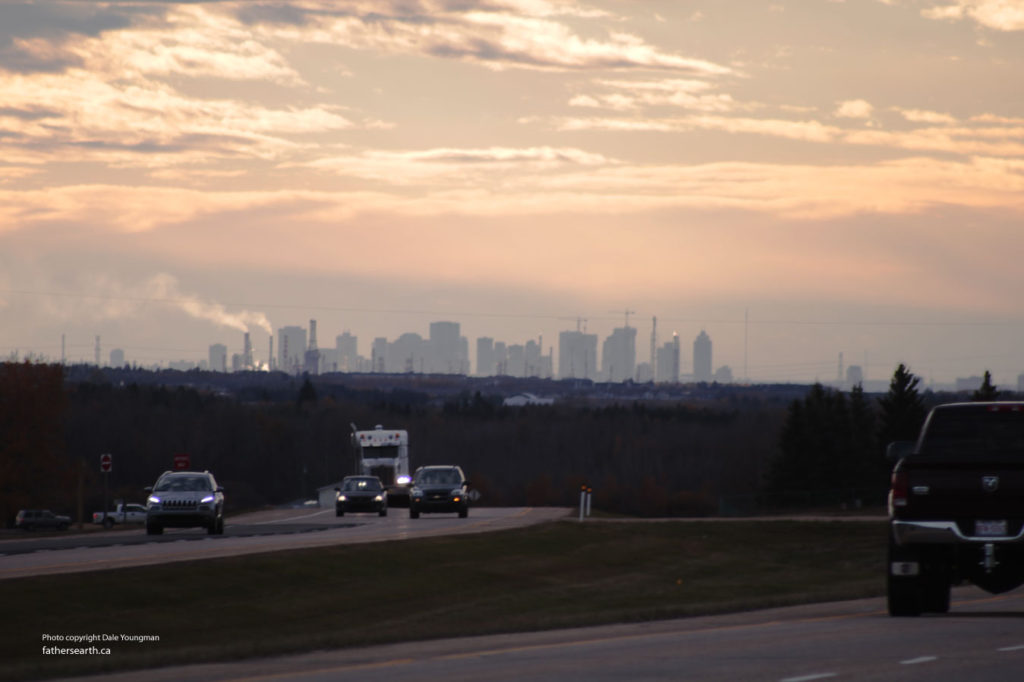 sunset over Edmonton downtown